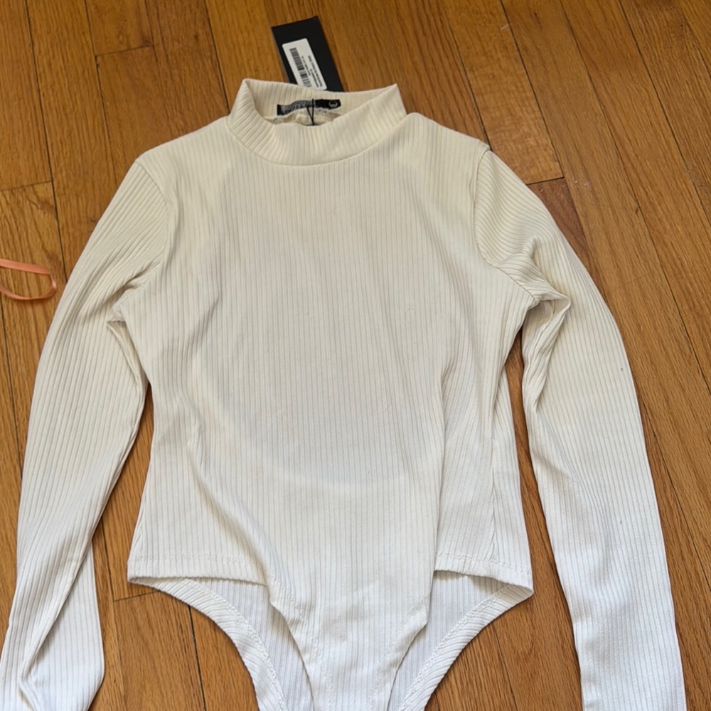 Nasty Gal Cream Ribbed Open Back Bodysuit